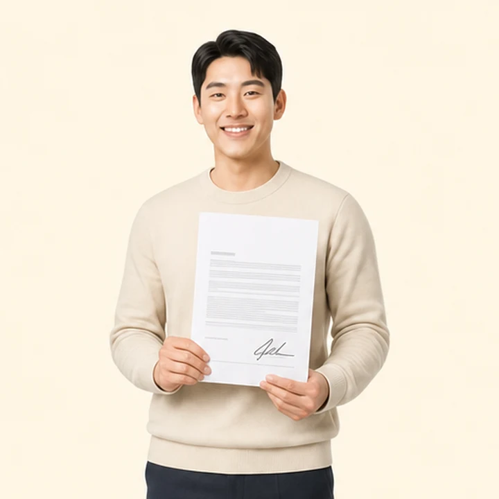 신용불량 스포티지 장기렌트카 서면 견적서를 들고 있는 고객
